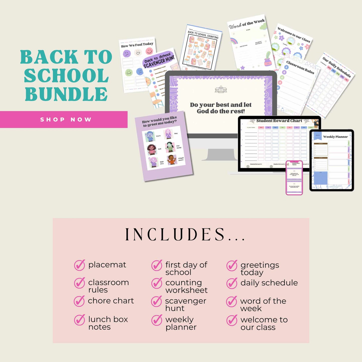 Back to School Bundle for Kids | Printable Placemats, First Day Activities, Chore Charts, Lunchbox Notes & More!
