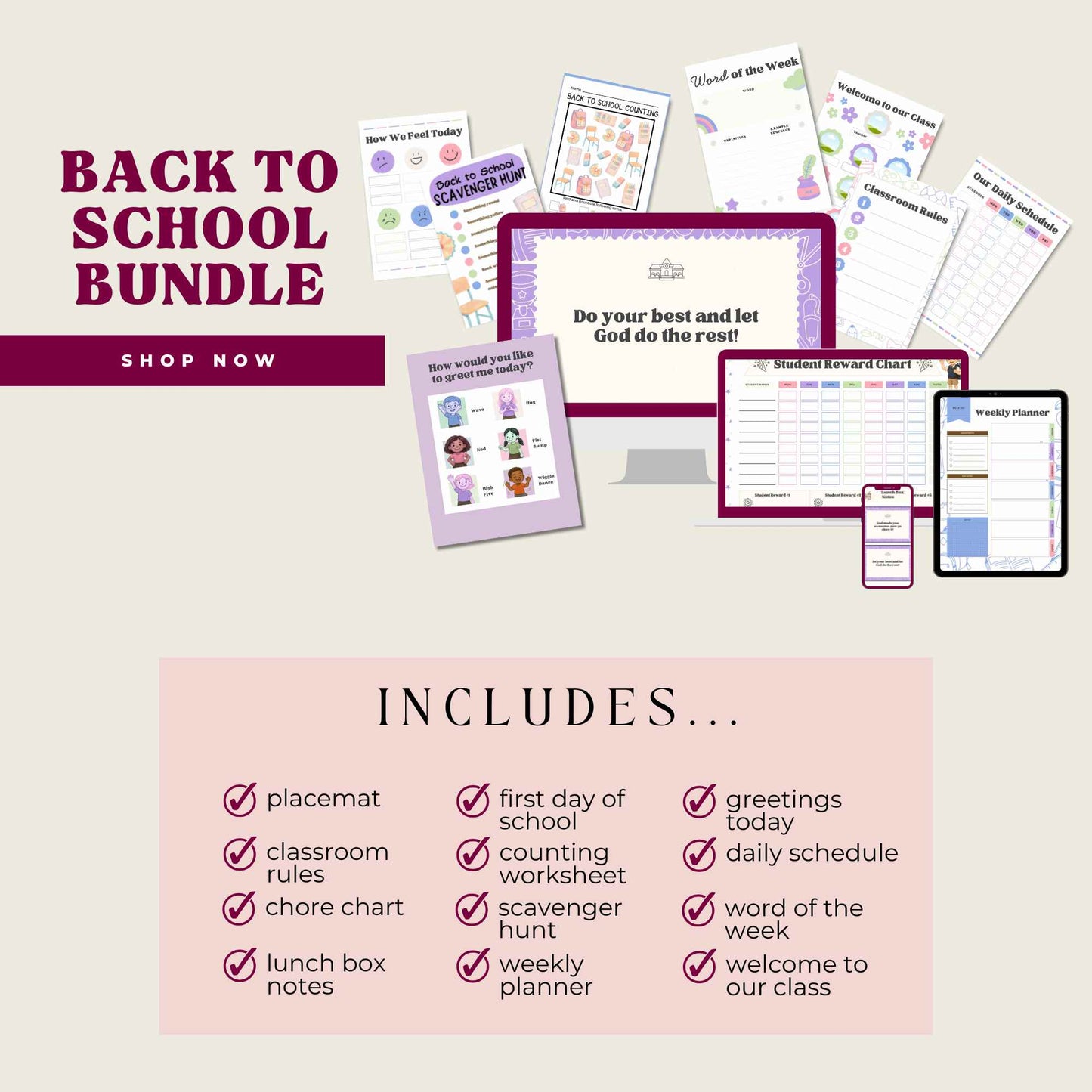 Back to School Bundle for Kids | Printable Placemats, First Day Activities, Chore Charts, Lunchbox Notes & More!