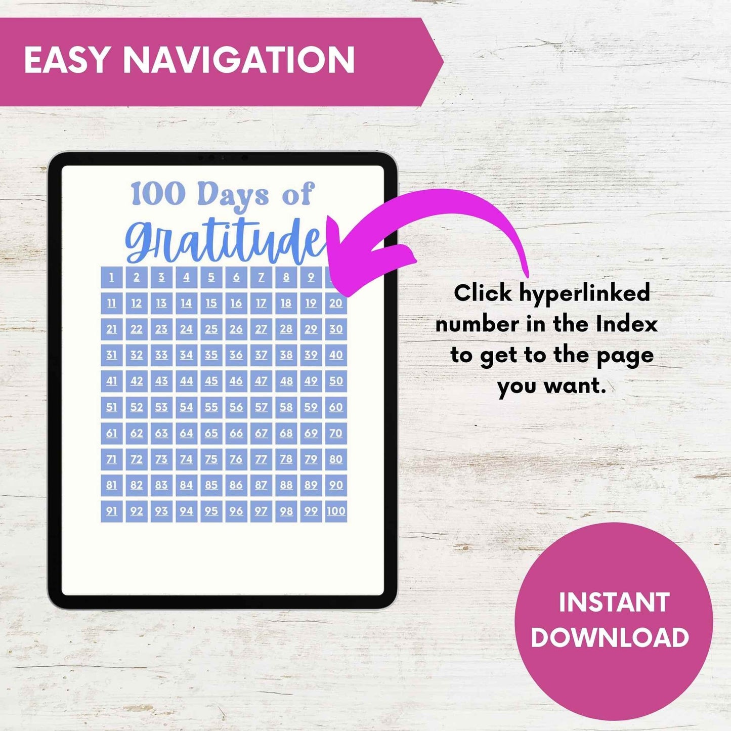 Simple Blue 100 Days of Gratitude Digital Goodnotes Journal for Ipad