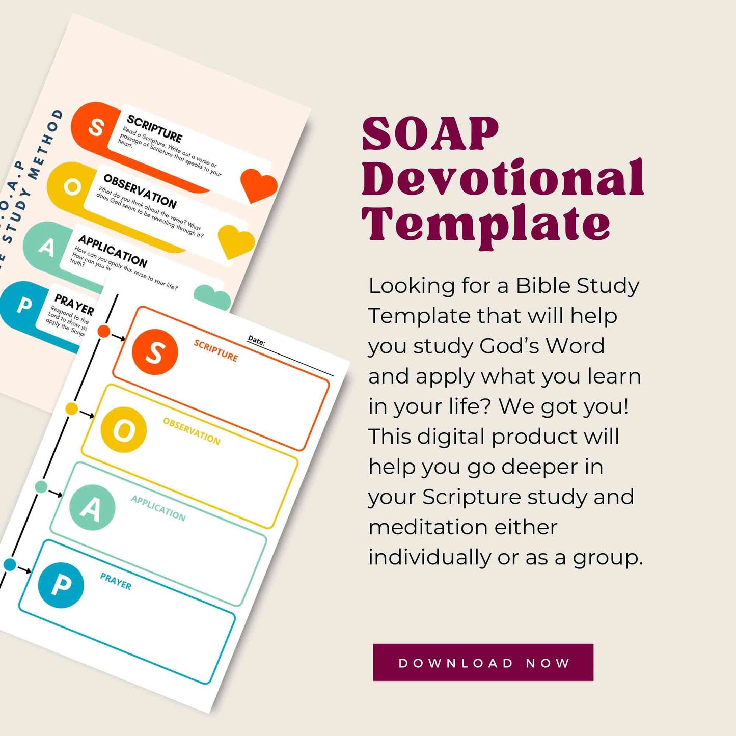 Printable SOAP Devotional Template for Youth Group Christian Bible Study Method