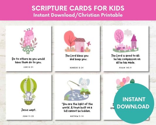 Kids Printable Homeschool Christian Scripture Bible Verse Cards w/ Pictures