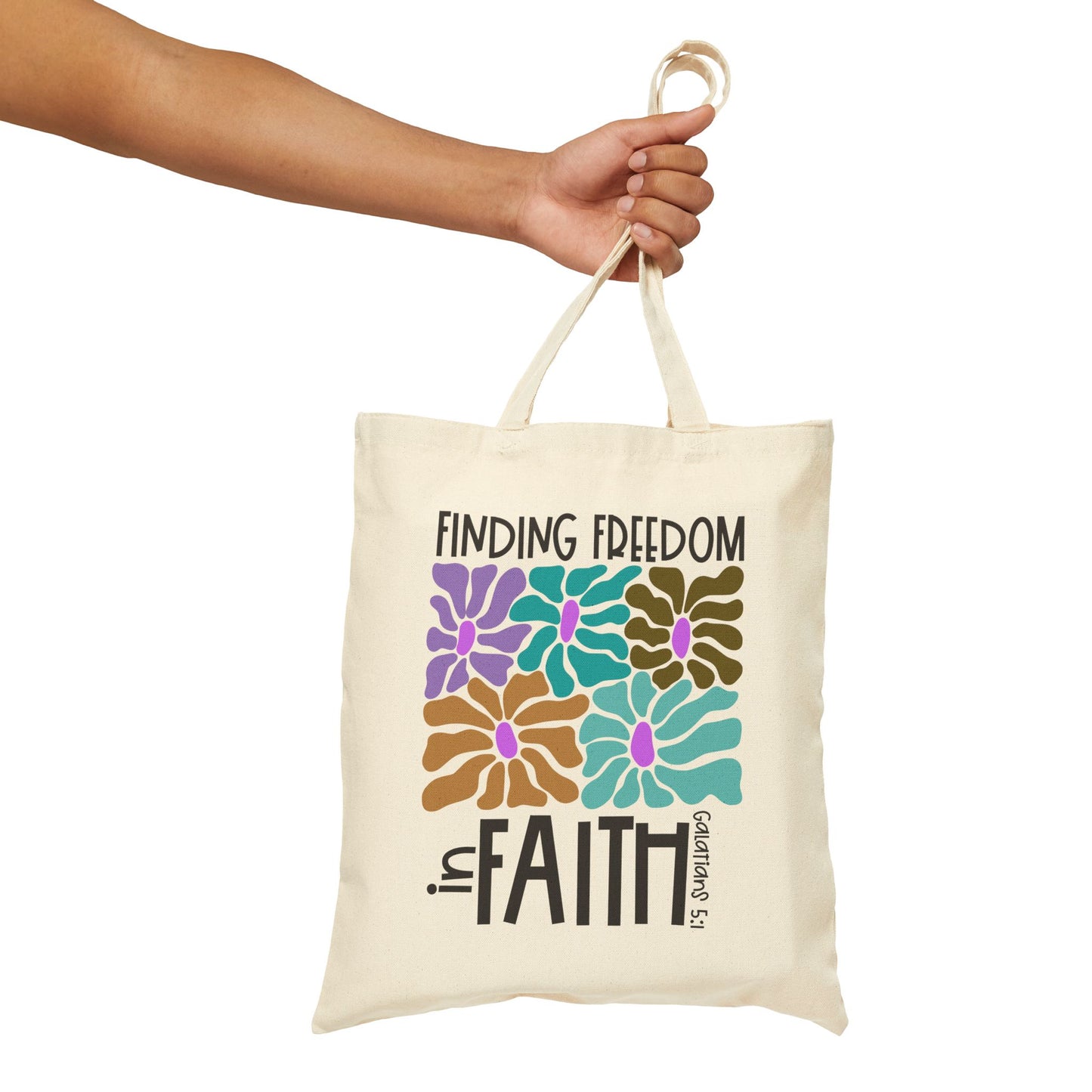 Finding Freedom in Faith Tote Bag,Religious Gift, Motivational Shopping Bag, Church Events, Everyday Use