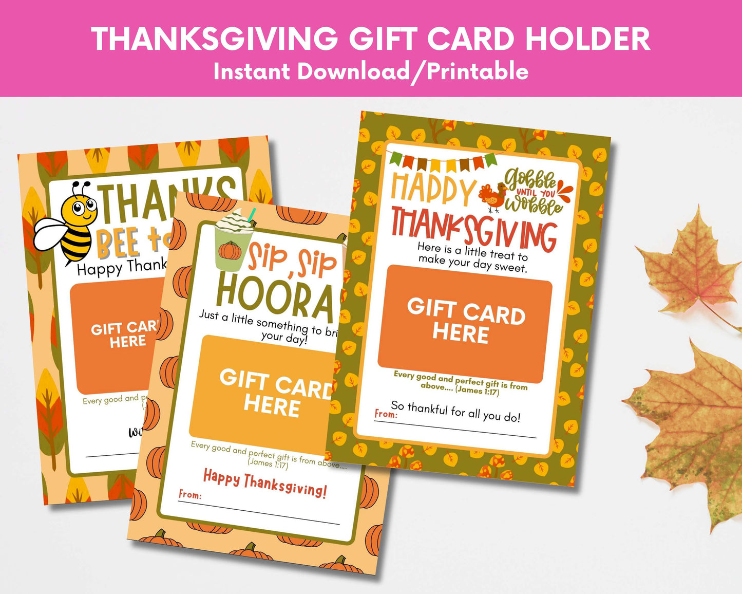 Thanksgiving Gift Card Holder Bundle – Printable 12-Pack