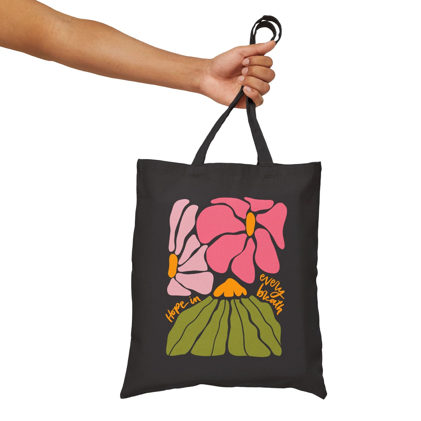 Floral 'Hope In Every Breath' Cotton Canvas Tote Bag