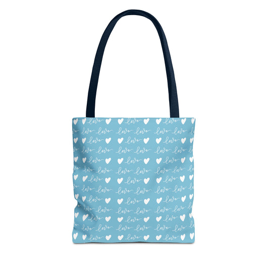 Love Pattern Tote Bag - Versatile Blue Shopping Tote for Everyday Use