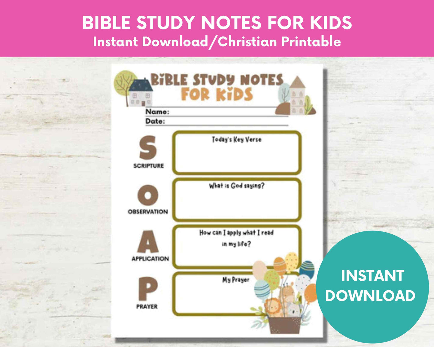 Sunday School Bible Study Notes for Kids Instant Download