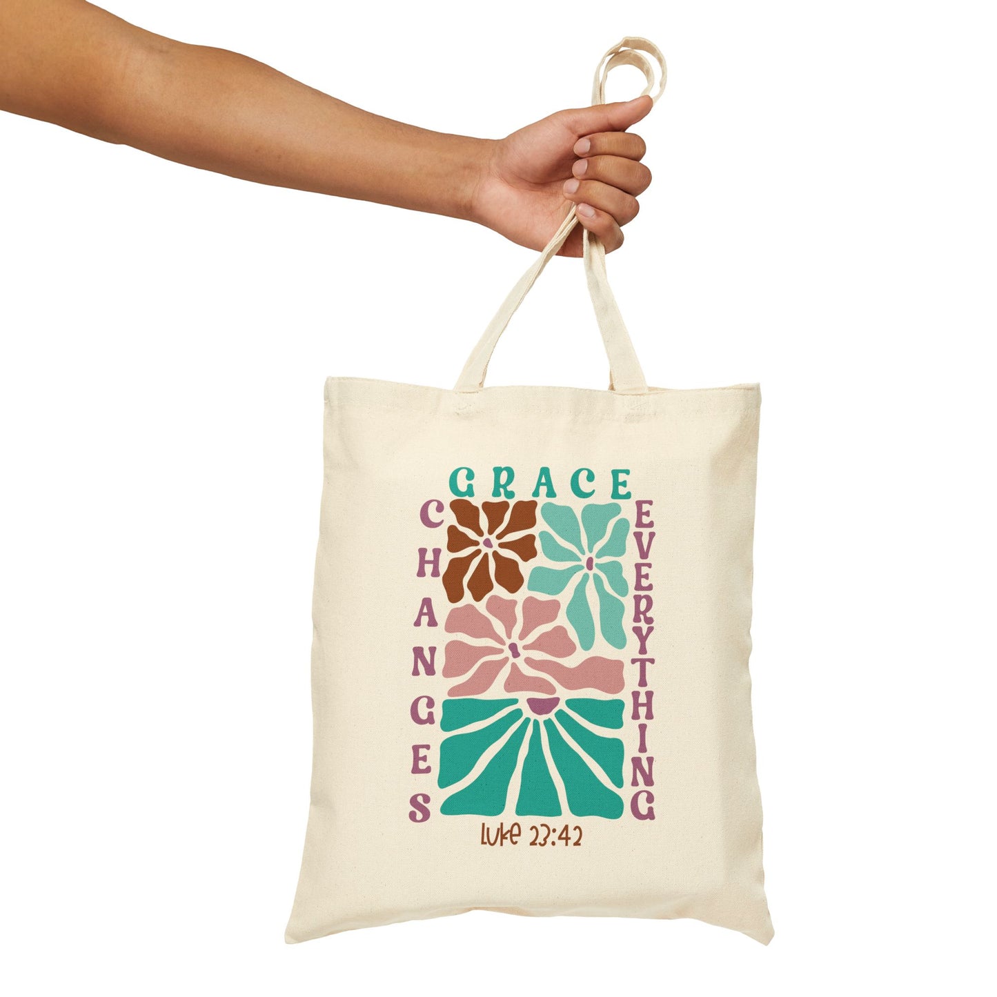 Grace Changes Everything Eco-Friendly Cotton Canvas Tote Bag| Faith-Based Shopping Bag