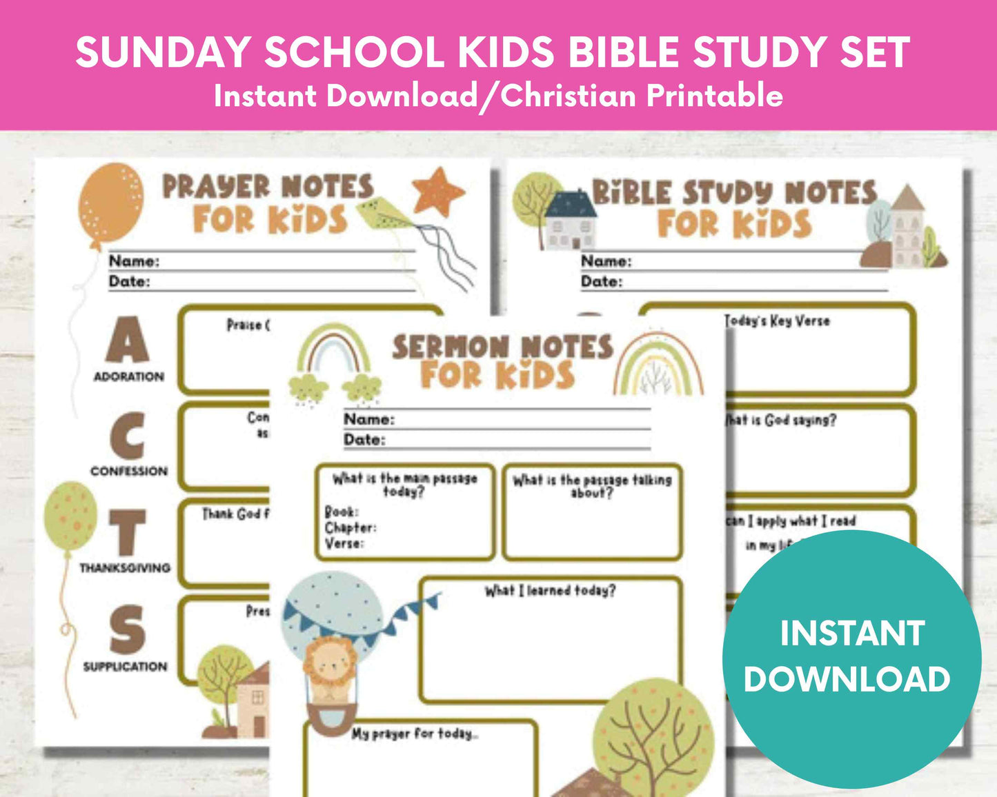 Sunday School Bible Study Set for Kids Printable