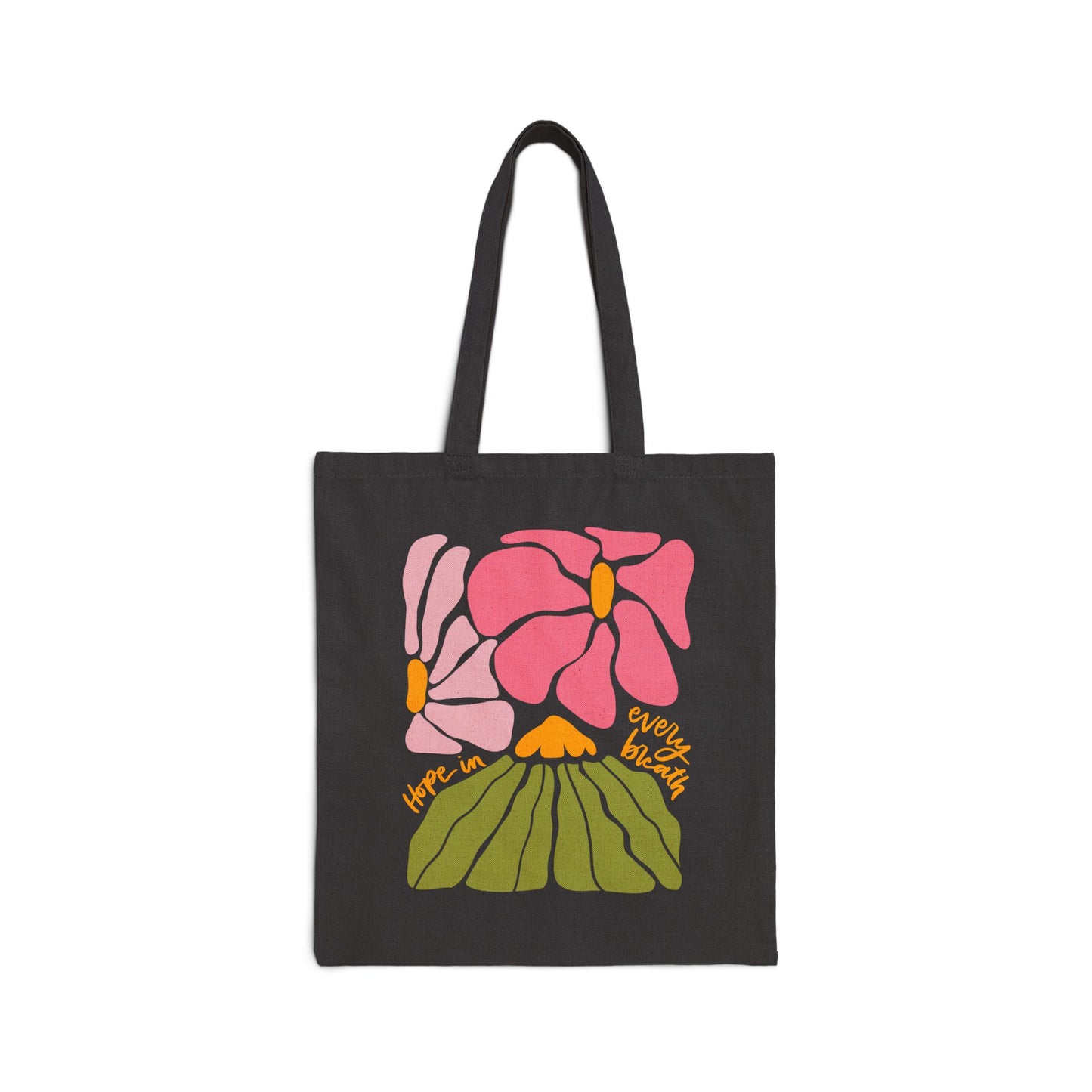 Floral 'Hope In Every Breath' Cotton Canvas Tote Bag