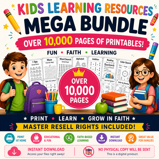 Back to School Mega Bundle for Kids – 10,000+ Pages of Fun, Faith & Learning (With Master Resell Rights!)