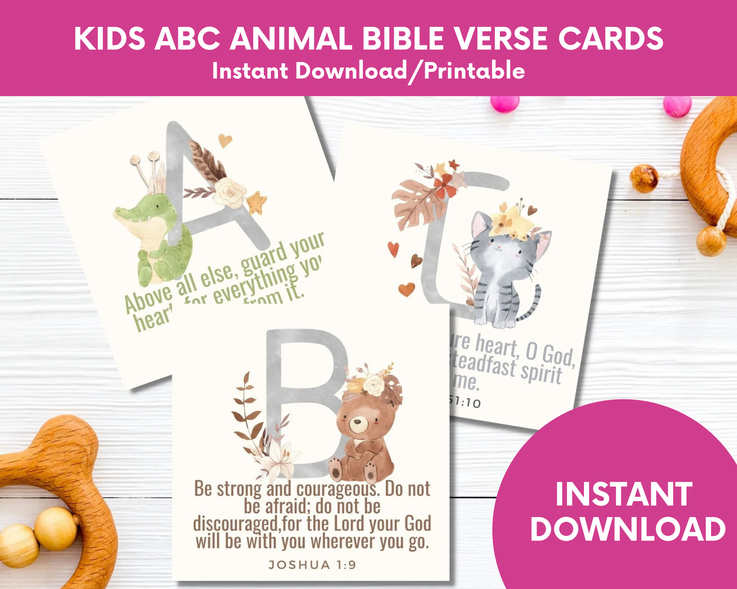 Kids Printable ABC Animal Bible Verse Flashcards for Memorization