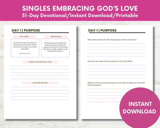 Embracing God’s Love:31 Day Printable Devotional for Christian Singles