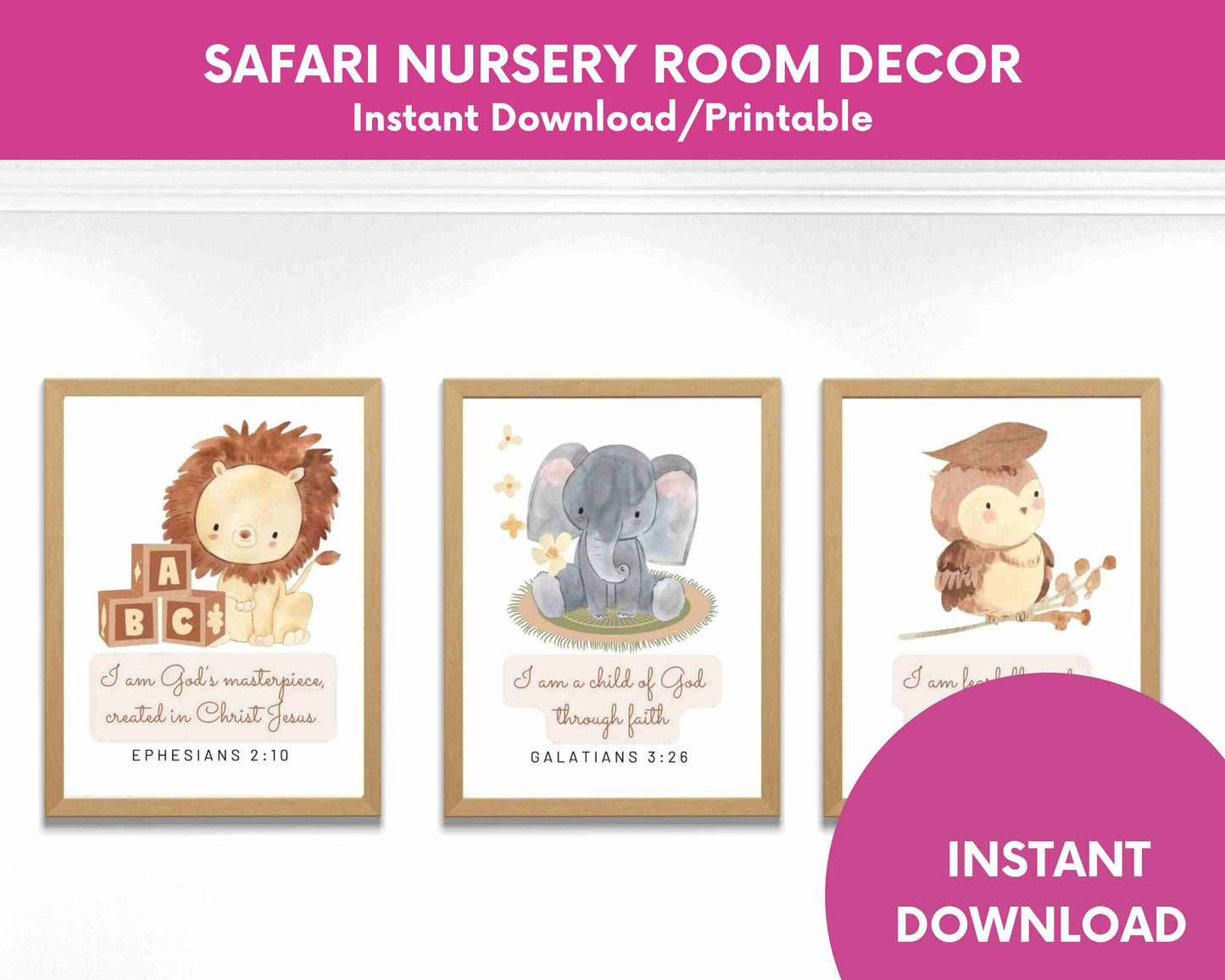 Set of 3 Printable Bible Verse Safari Nursery Room Decor