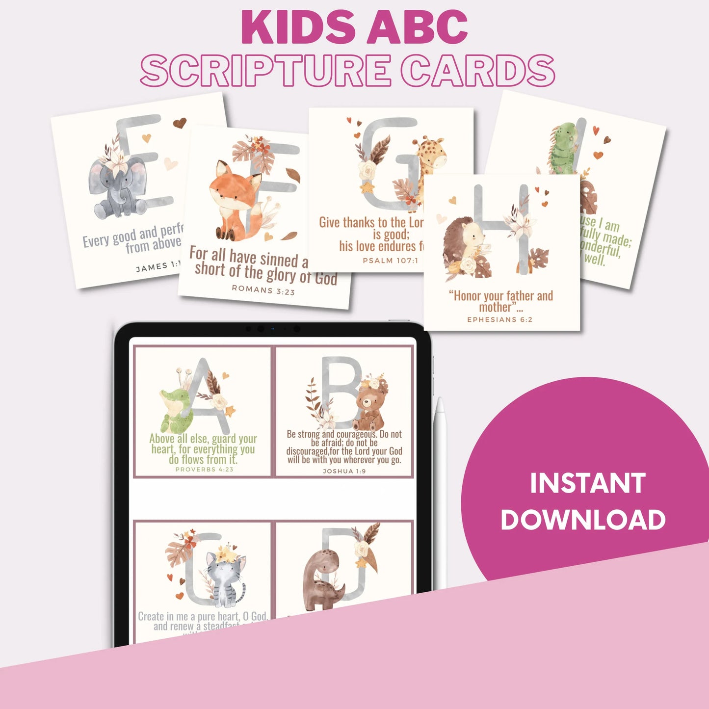 Kids Printable ABC Animal Bible Verse Flashcards for Memorization