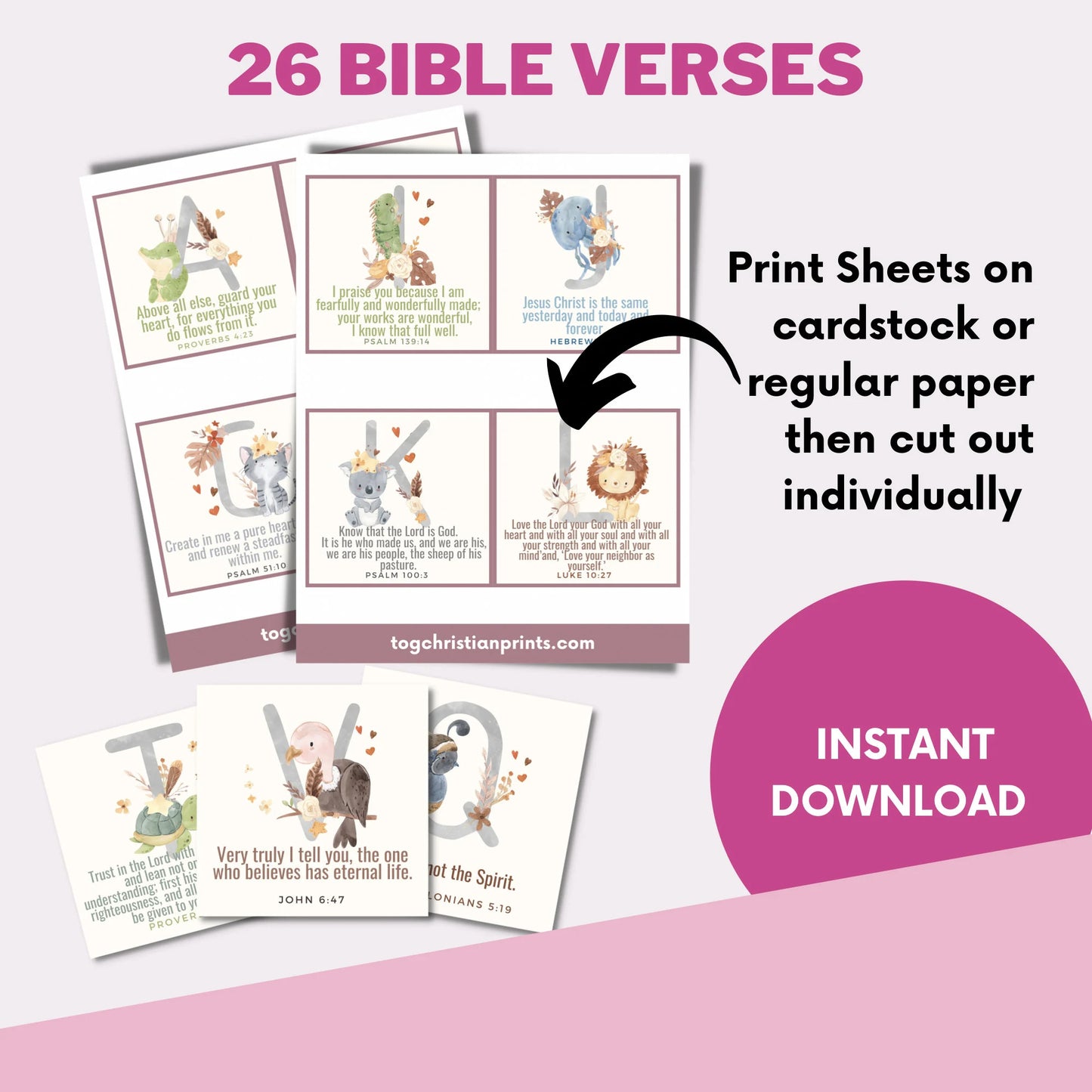 Kids Printable ABC Animal Bible Verse Flashcards for Memorization