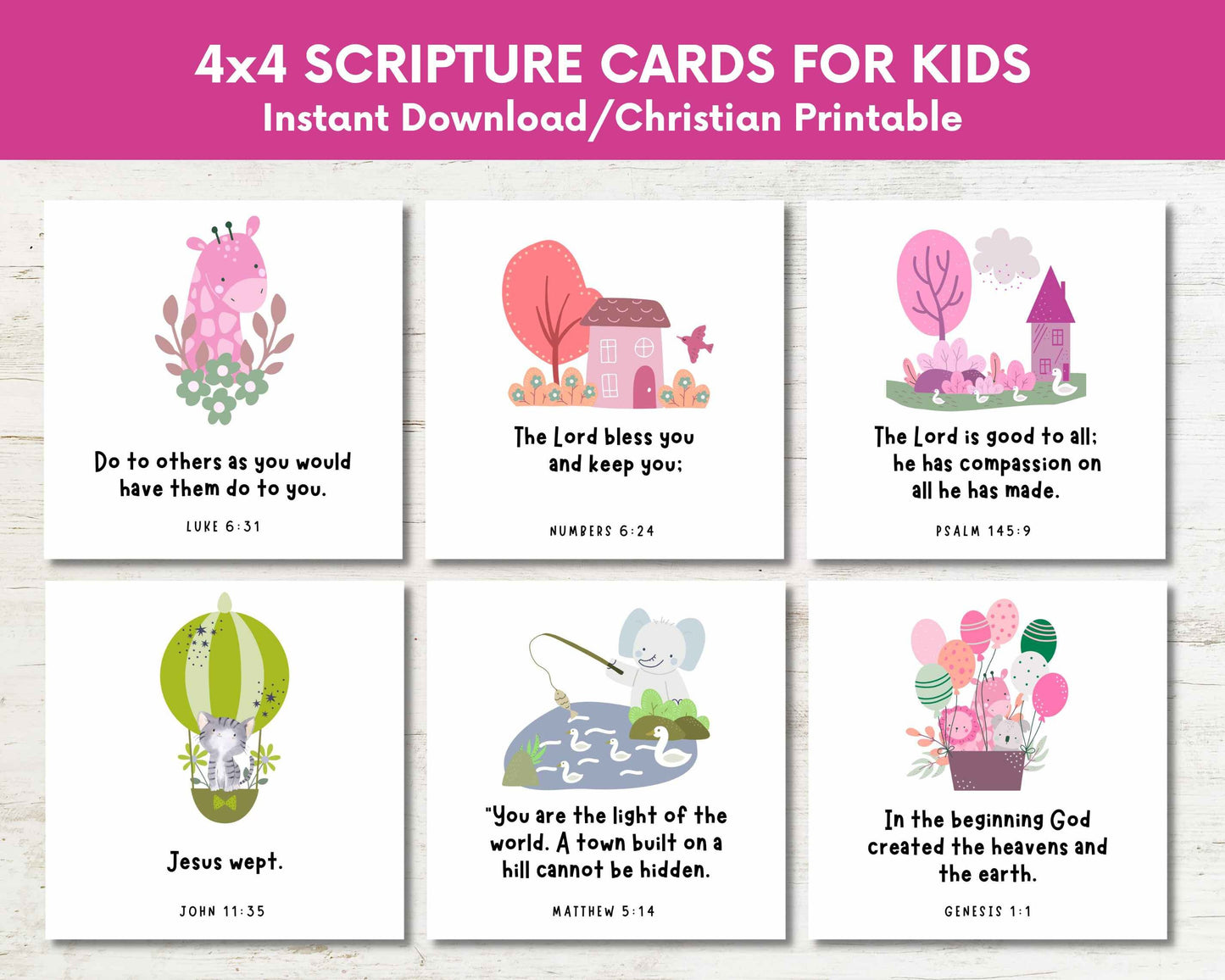 Kids Printable Homeschool Christian Scripture Bible Verse Cards w/ Pictures