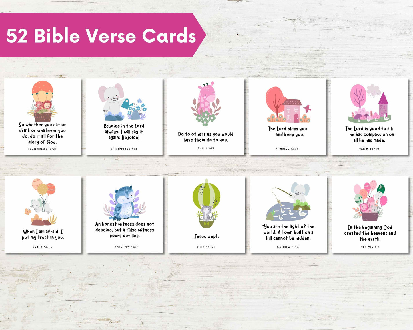 Kids Printable Homeschool Christian Scripture Bible Verse Cards w/ Pictures