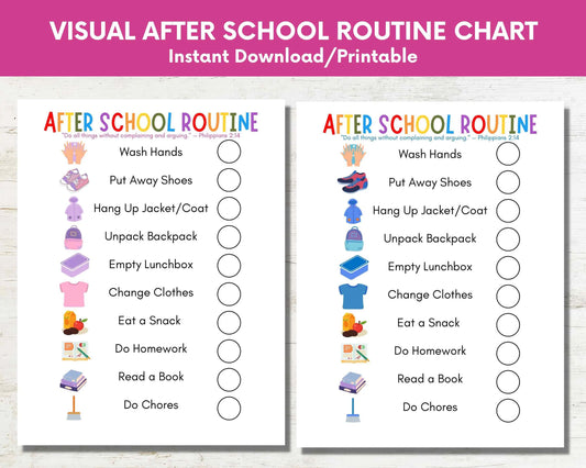 Printable After School Routine Checklist for Kids Back to School