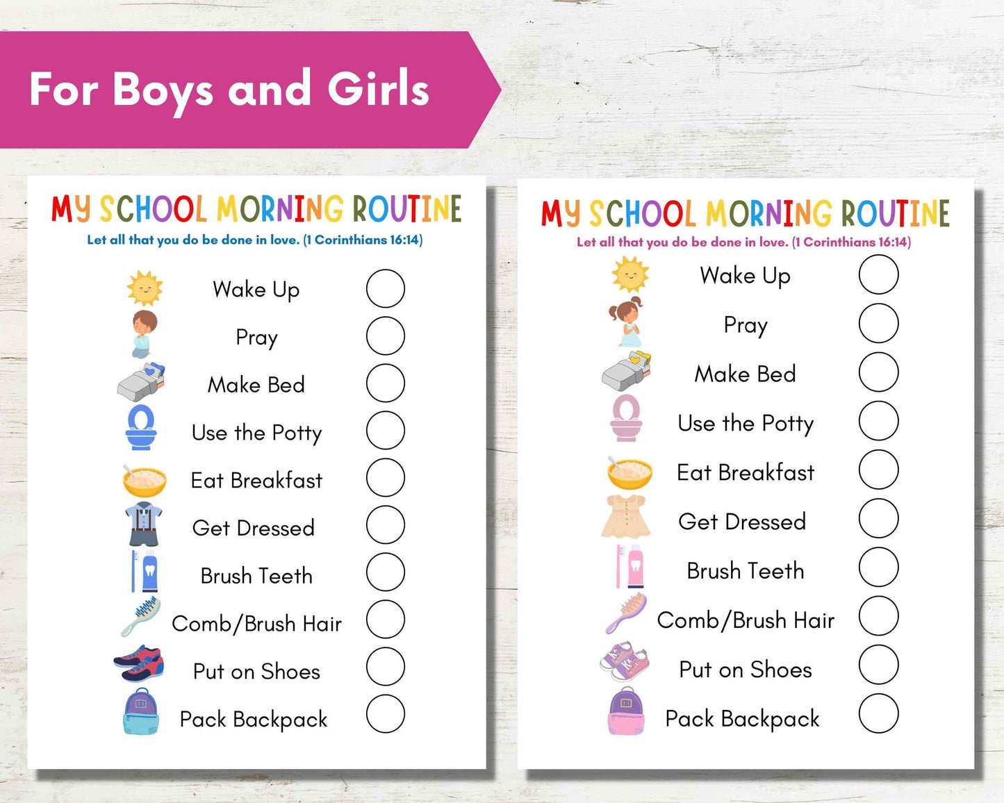 Printable Back to School Daily Morning Routine Chore Chart for Kids