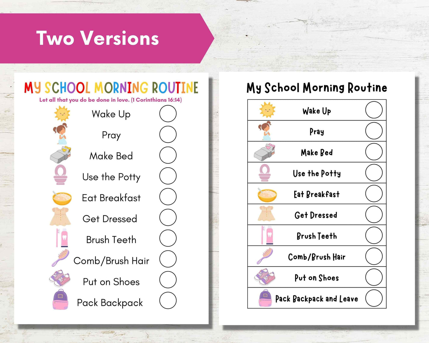 Printable Back to School Daily Morning Routine Chore Chart for Kids