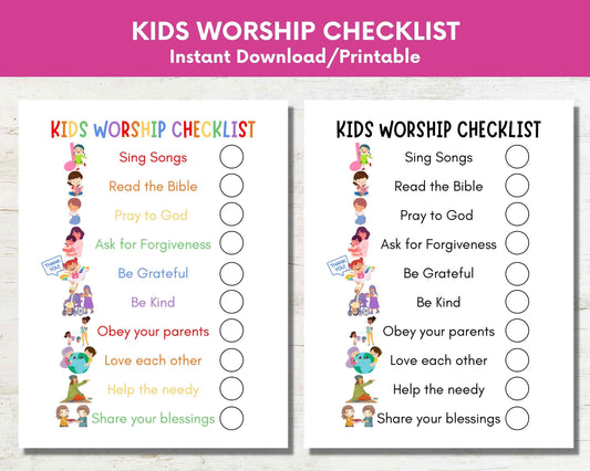 Printable Sunday School Kids Worship Checklist for Children’s Ministry