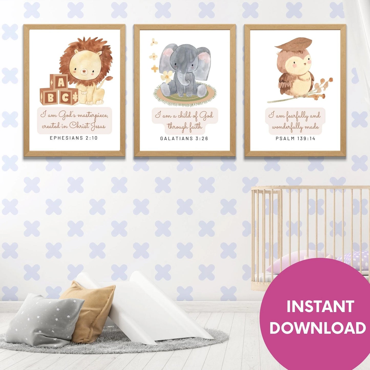 Set of 3 Printable Bible Verse Safari Nursery Room Decor