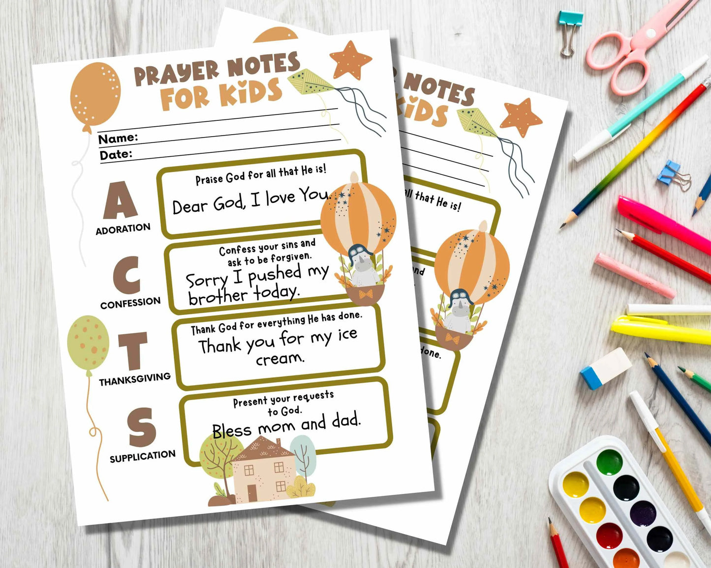 Sunday School Prayer Notes for Kids Instant Download