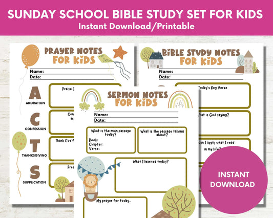 Sunday School Bible Study Set for Kids Printable