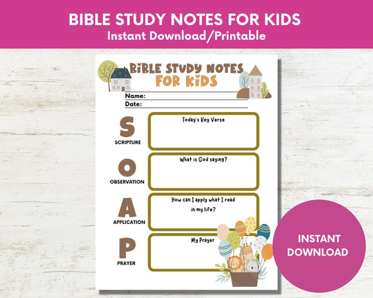 Sunday School Bible Study Notes for Kids Instant Download