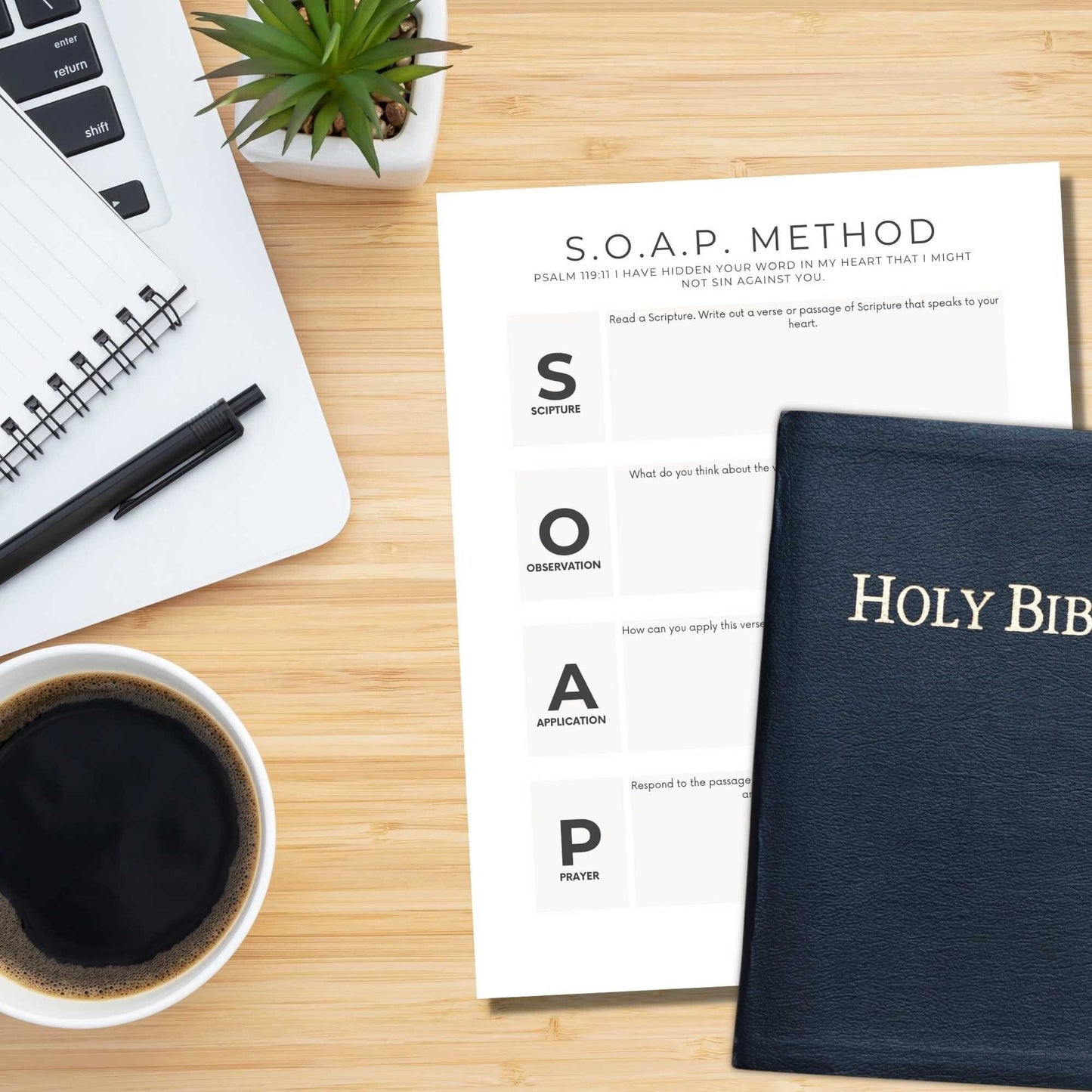 Simple Printable SOAP Devotional TemplateChristian Bible Study Method