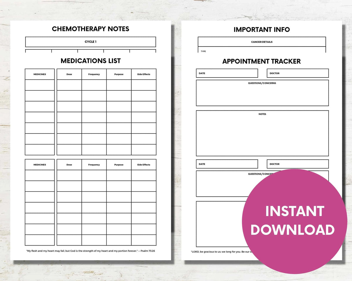 Printable Portrait Cancer Health Planner for Cancer Warriors – TOG ...