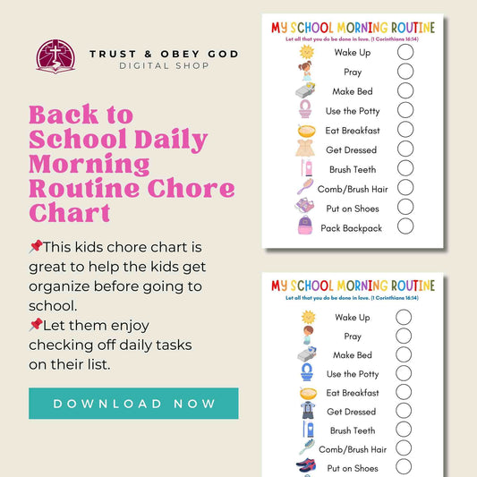 Printable Back to School Daily Morning Routine Chore Chart for Kids