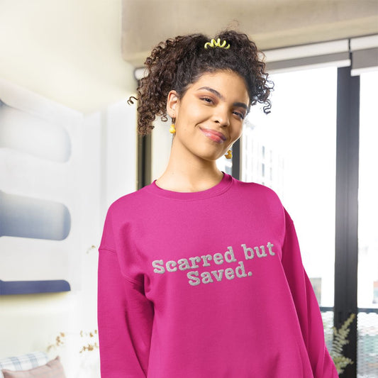 Scarred yet Saved Embroidered Crewneck Sweatshirt for Christians