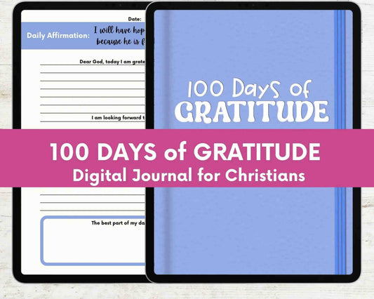 Simple Blue 100 Days of Gratitude Digital Goodnotes Journal for Ipad