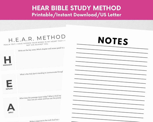 Printable HEAR Bible Study Tool for Beginners|Devotional Template