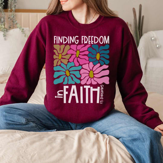 Finding Freedom in Faith Floral Vibe Crewneck Sweatshirt for Cozy Days