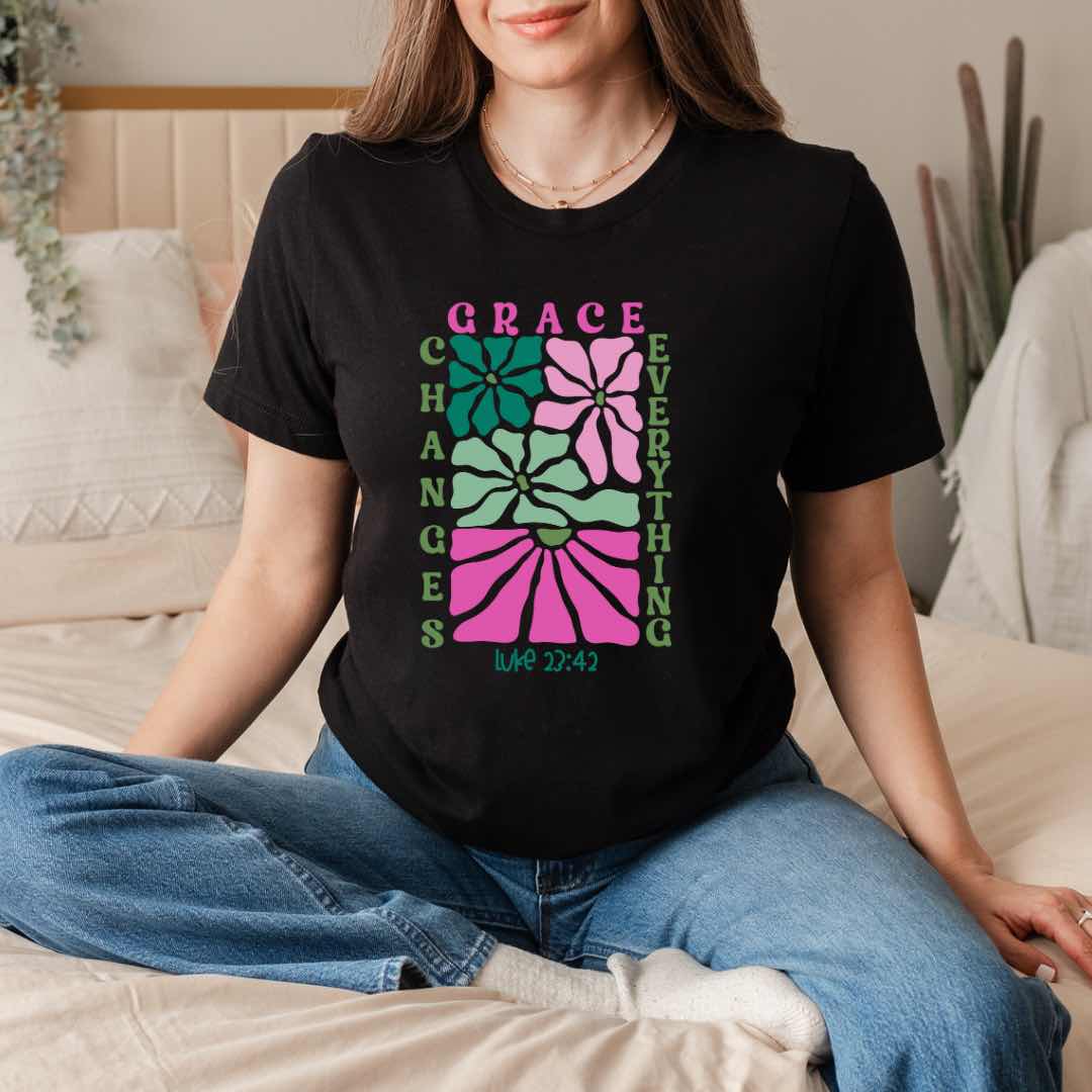 Grace Changes Everything Floral T-Shirt| Faith-Based Apparel