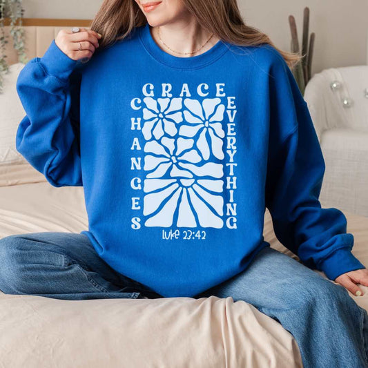 Grace Changes Everything Cozy Floral Christian Sweatshirt