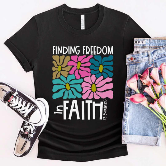 Finding Freedom in Faith Boho Floral Tshirt for Christians