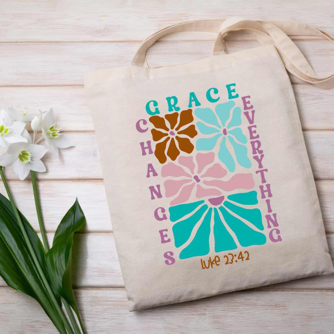 Grace Changes Everything Eco-Friendly Cotton Canvas Tote Bag| Faith-Based Shopping Bag