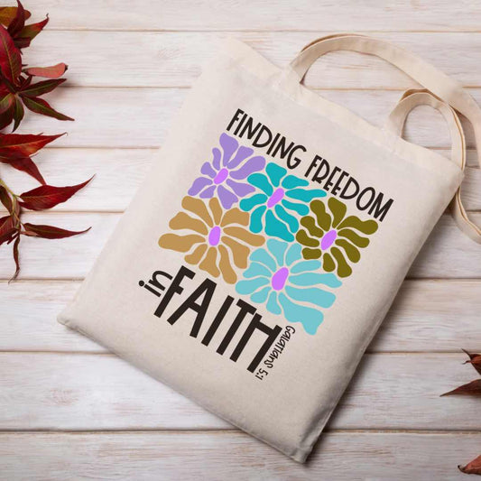 Finding Freedom in Faith Tote Bag,Religious Gift, Motivational Shopping Bag, Church Events, Everyday Use