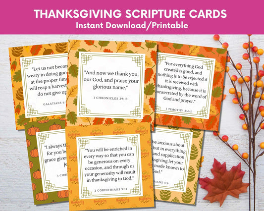 Thanksgiving Scripture Cards: Bible Verse Flashcards (Digital Download)